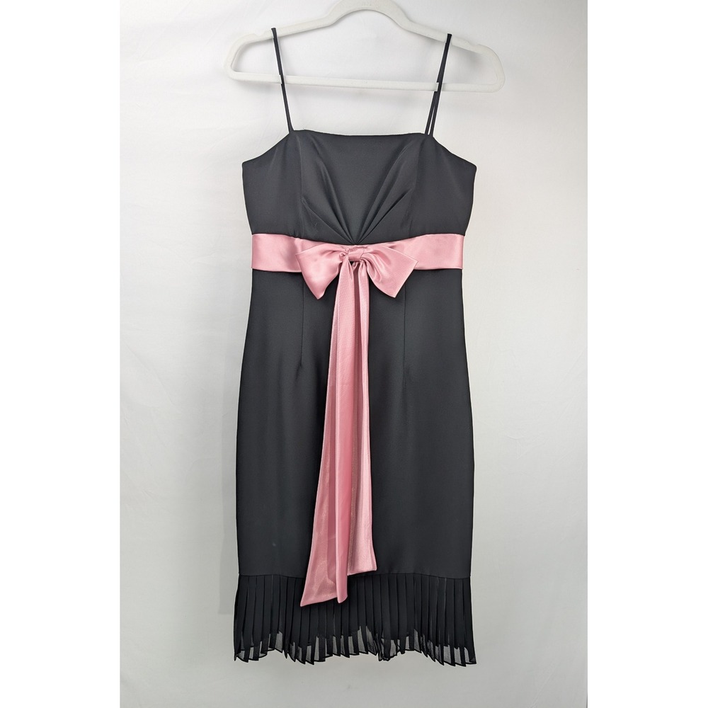 Vintage Y2K Cache Coquette Hoco Mini Dress Sz 2 Black Pink Fairy Formal Cocktail